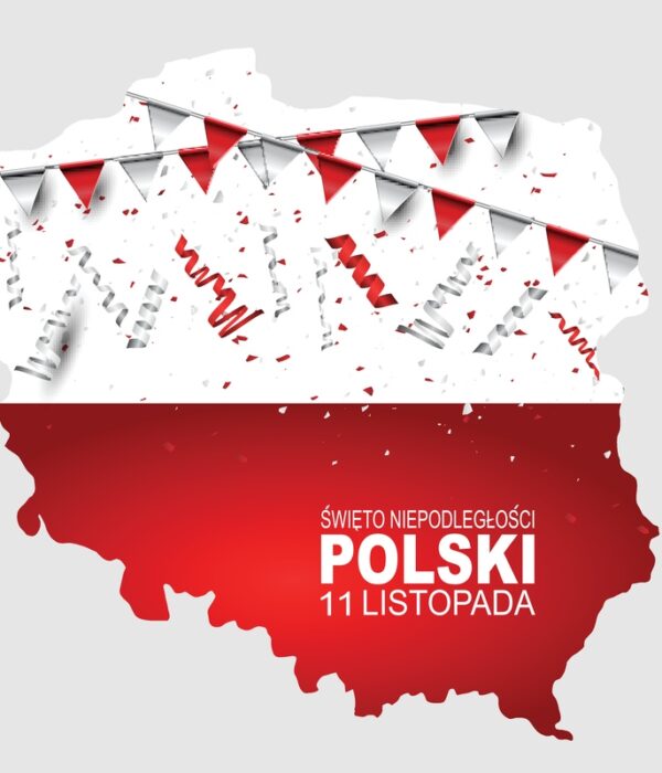 Mapa Polski na biało-czerwonm tle, święto niepodległości