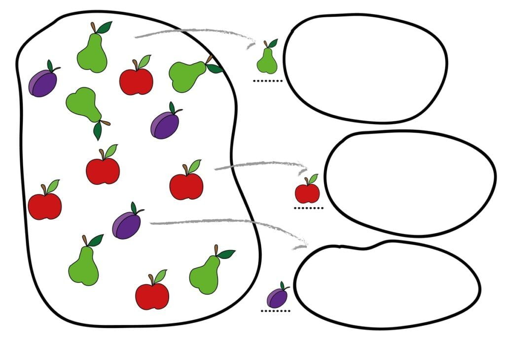 kolorowanka matematyczna, rysowanie owoców