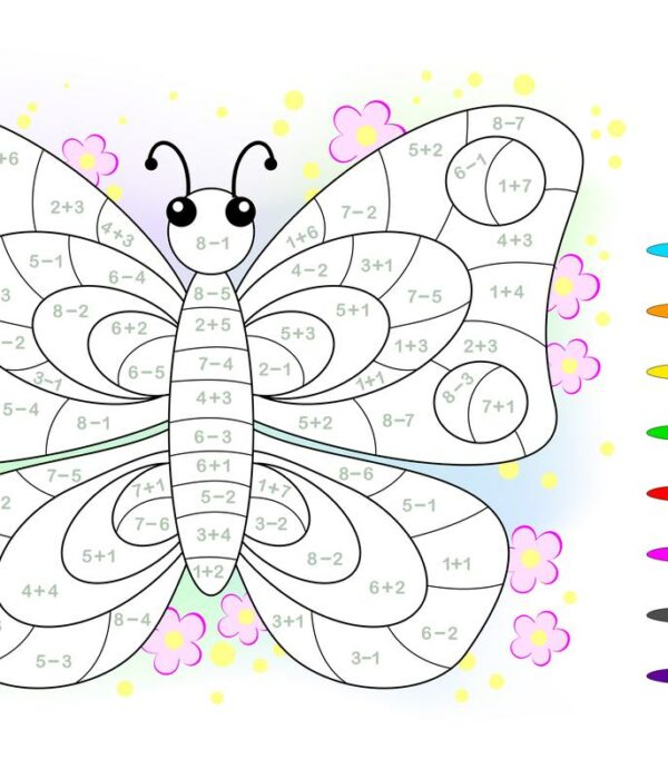 Matematyczna kolorowanka - motyl, dodawanie i odejmowanie