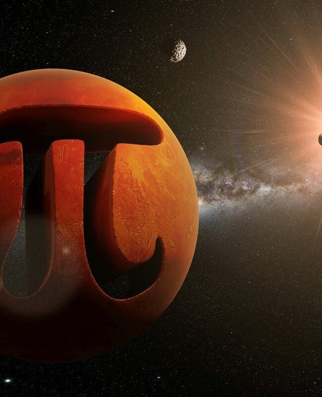 Planeta Mars z symbolem liczby Pi