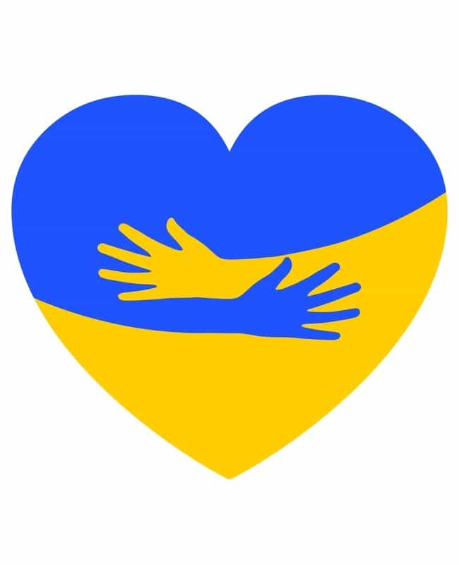 Niebiesko-żółte serce otulone ramionami w barwach Ukrainy