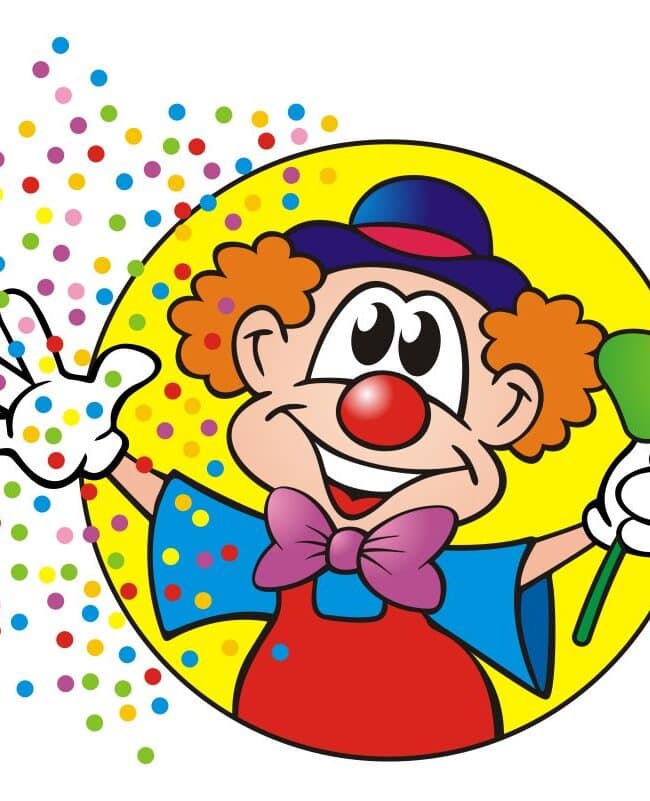 Clown sypiący confetti