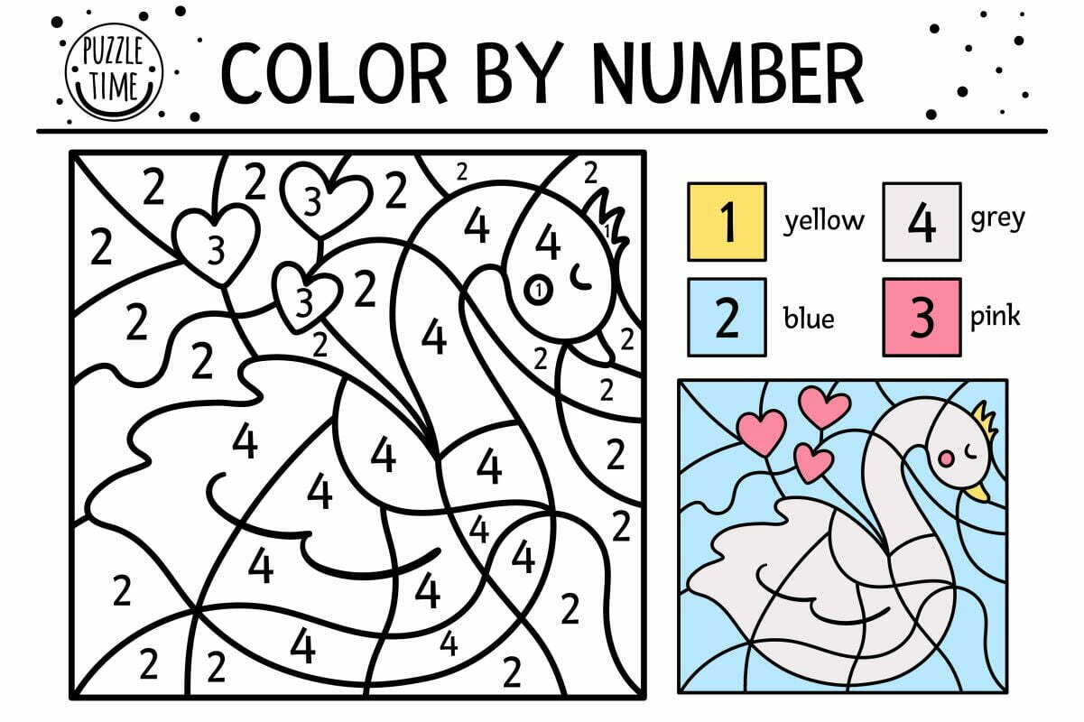 kolorowanka dla dzieci - malowanie po numerach. Łabędź